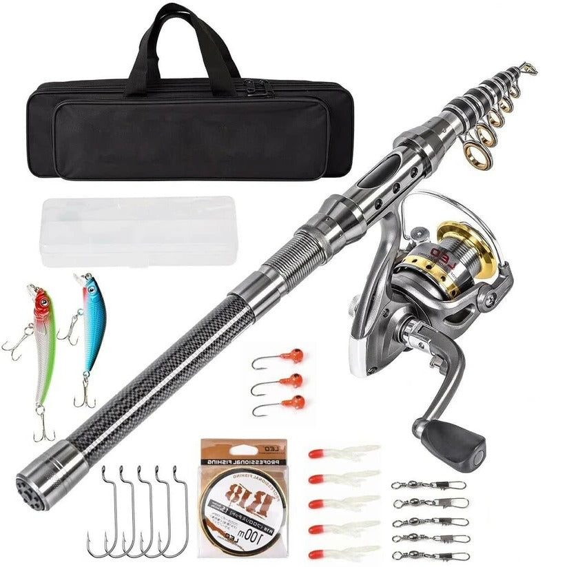 Raxiva-carbon fiber telescopic fishing rod reel combo saltwater freshwater