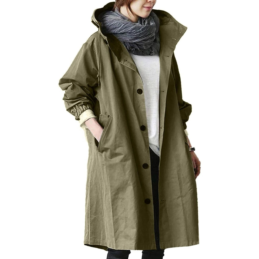 Raxiva-womens long waterproof rain coat