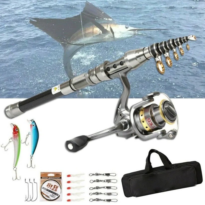 Raxiva-carbon fiber telescopic fishing rod reel combo saltwater freshwater