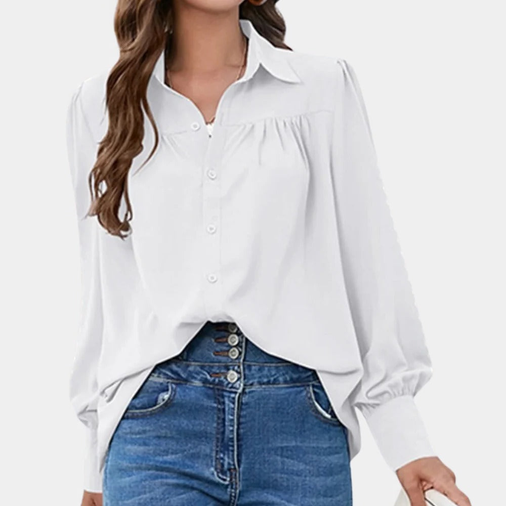 Raxiva-pleated long sleeve blouse for women