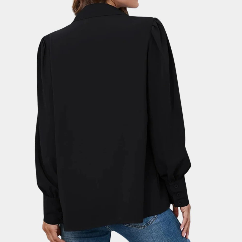 Raxiva-pleated long sleeve blouse for women