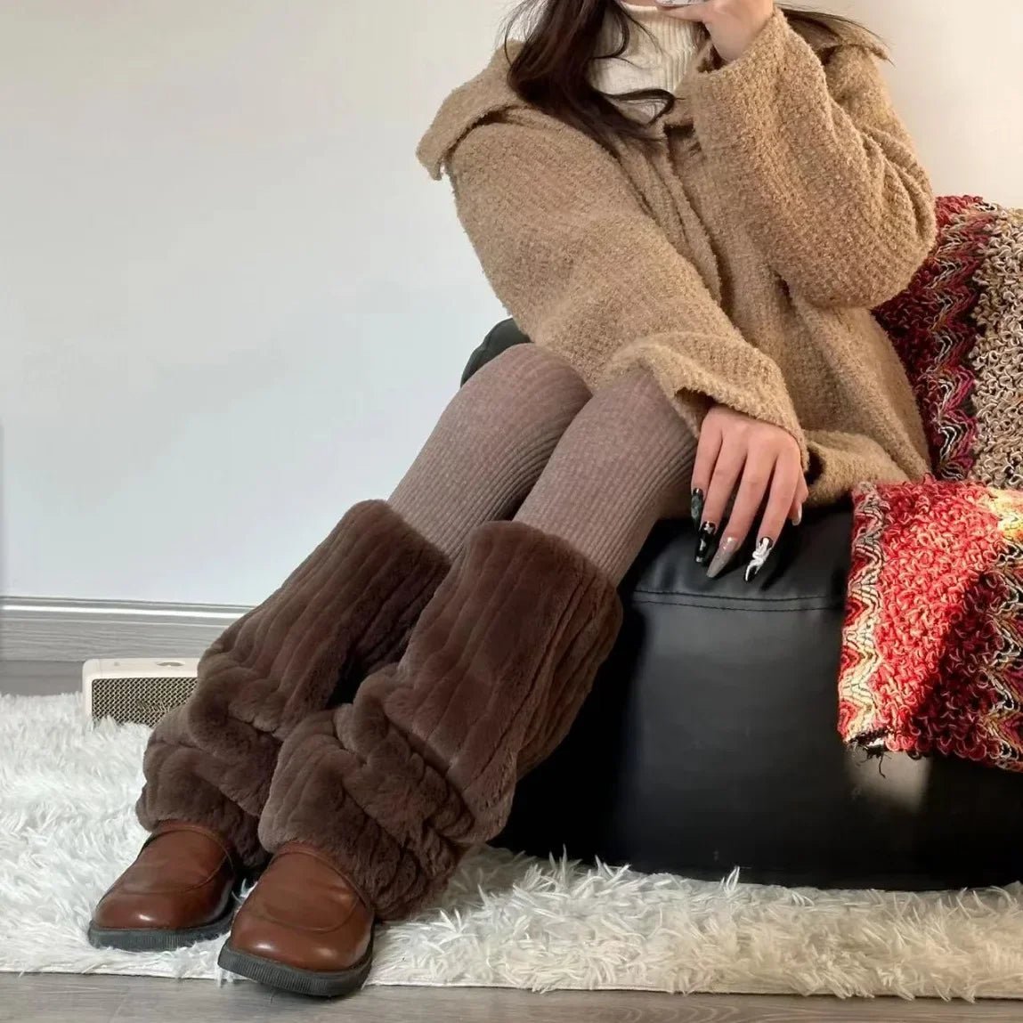Raxiva-luxurious thick imitation mink fur leg warmers women plush mid length socks harajuku parties