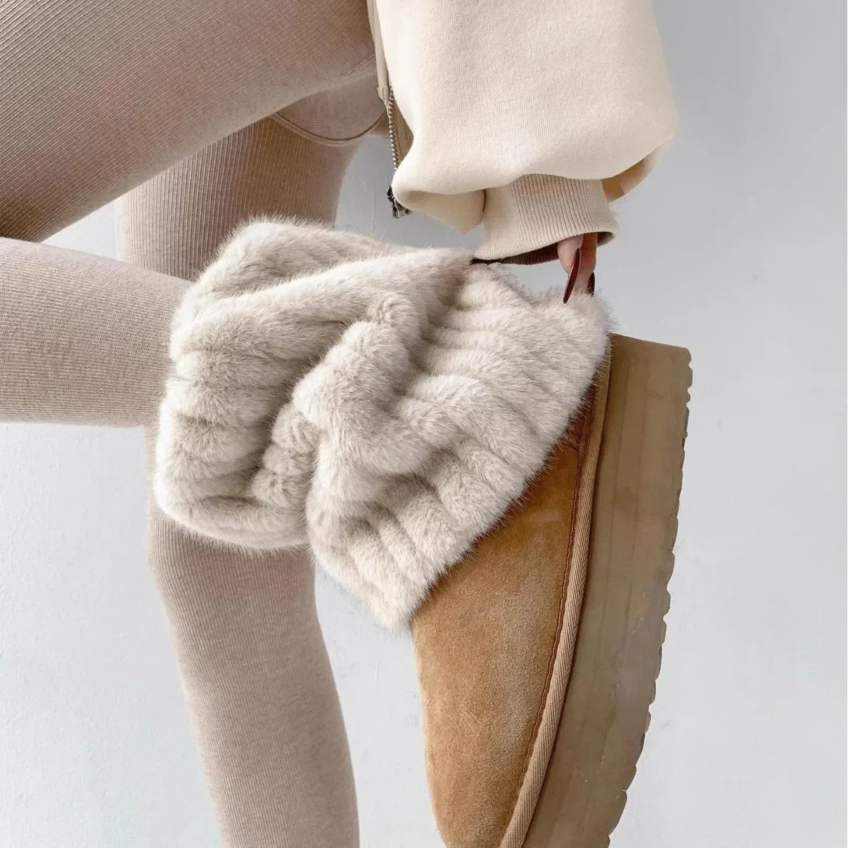 Raxiva-luxurious thick imitation mink fur leg warmers women plush mid length socks harajuku parties