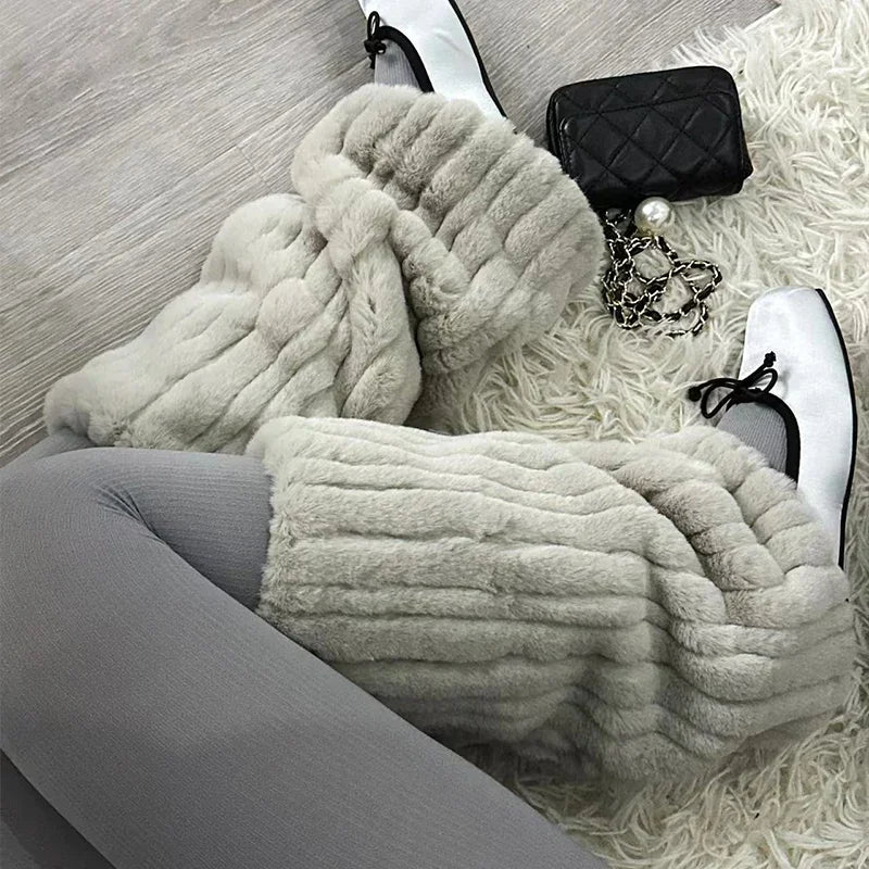 Raxiva-luxurious thick imitation mink fur leg warmers women plush mid length socks harajuku parties