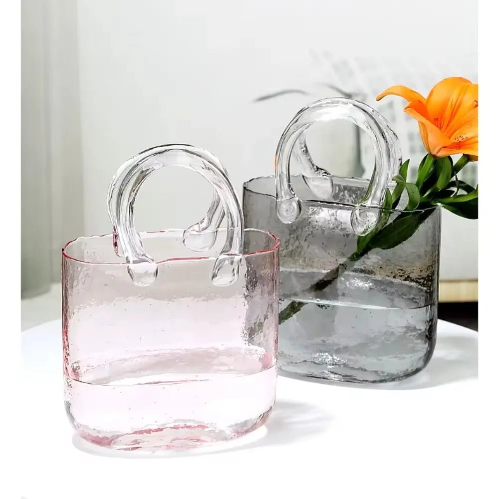 Raxiva-nordic designer glass vase handbag hydroponic flower basket home decor fish farming