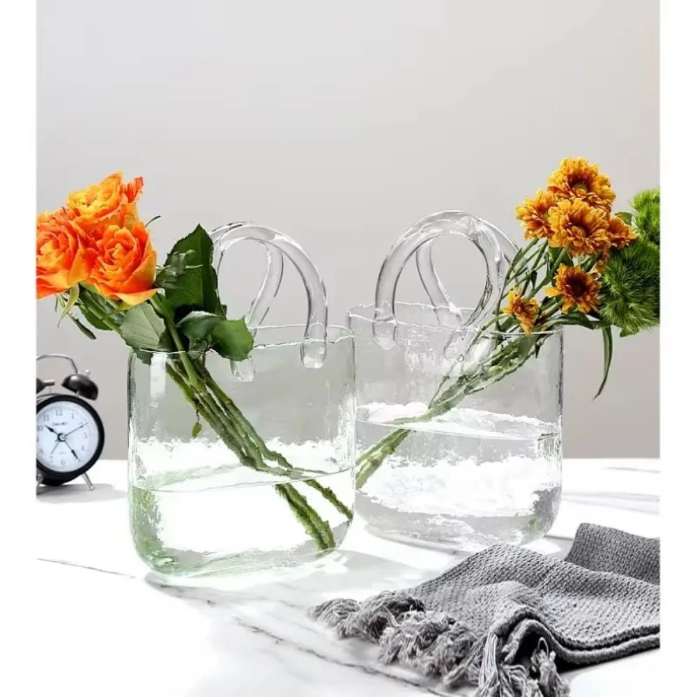 Raxiva-nordic designer glass vase handbag hydroponic flower basket home decor fish farming