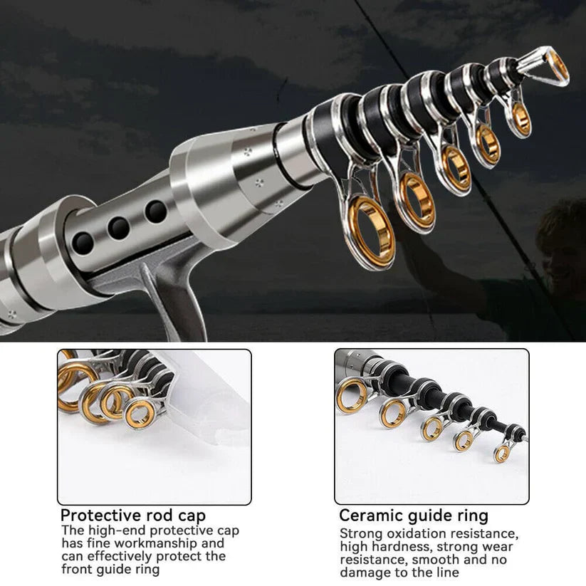Raxiva-carbon fiber telescopic fishing rod reel combo saltwater freshwater