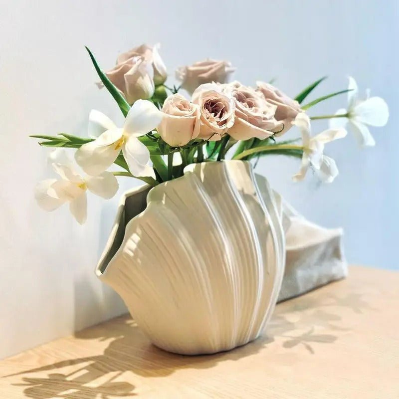 Raxiva-sea shell ceramic vase floral arrangement terrarium room decor accessories