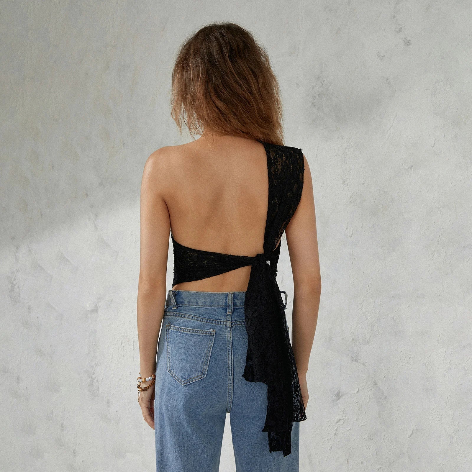 Raxiva-sexy lace one shoulder backless irregular summer top for women party streetwear