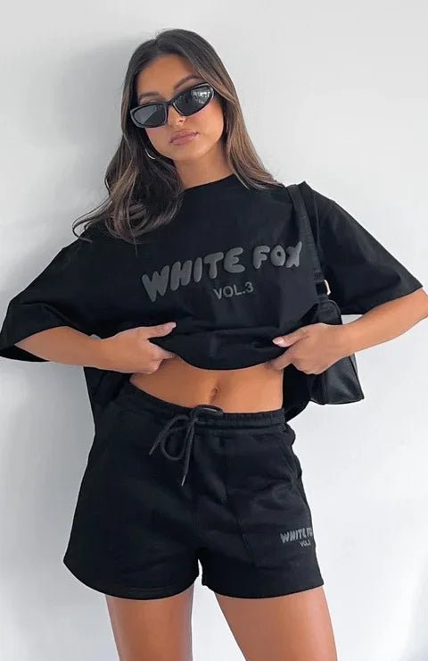 Raxiva-sporty casual loose printed t shirt shorts spring chic two piece set women