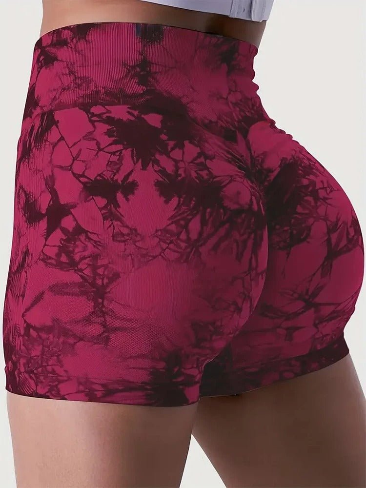 Raxiva-tie dye high waisted seamless gym shorts yoga biker scrunch contour