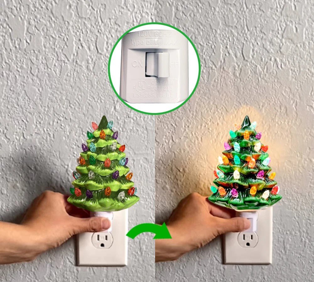 Raxiva-vintage ceramic christmas tree night light hand painted plug in holiday lamp