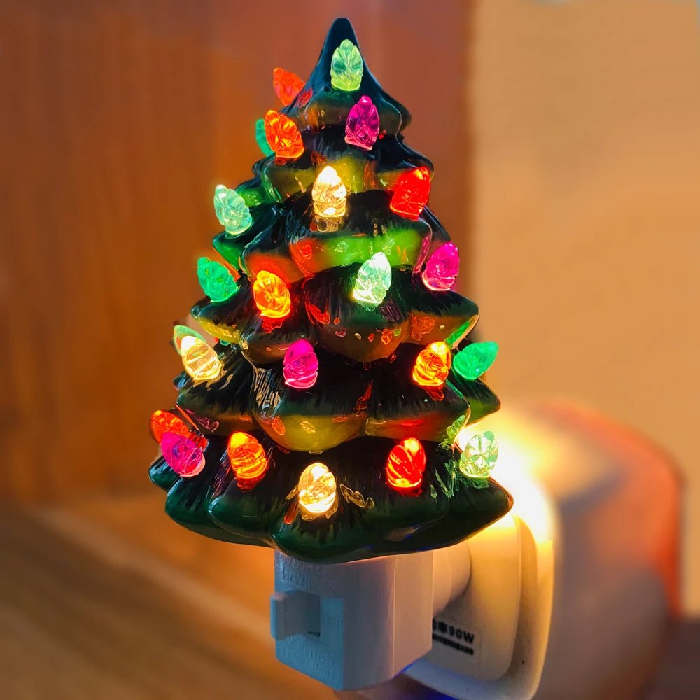 Raxiva-vintage ceramic christmas tree night light hand painted plug in holiday lamp