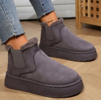 Raxiva-womens plush suede ankle snow boots cozy fur lined chelsea flats winter warmth style