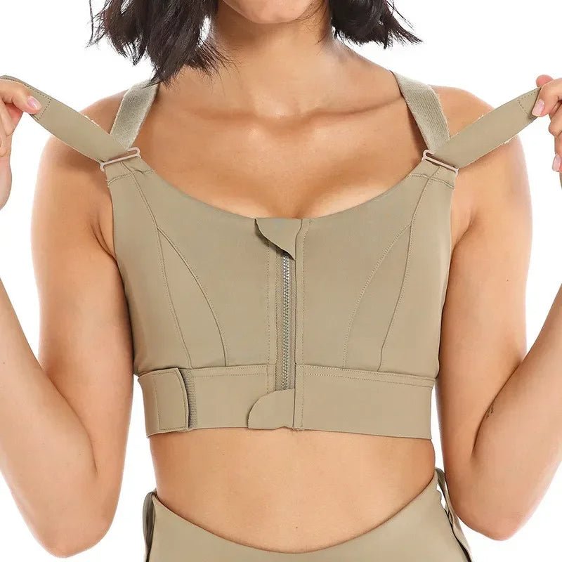 Raxiva-zip front sports bra adjustable shockproof athletic crop top gym yoga